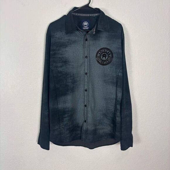 American Fighter Grey and Light Grey Acid Wash Collared Button Down Shirt Men's - Picture 1 of 8